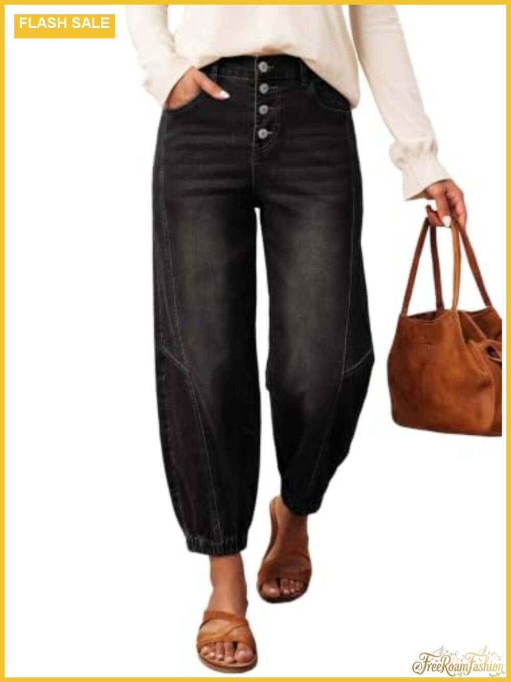 Baggy Wide Leg Denim Jeans High Rise Button Front Pockets